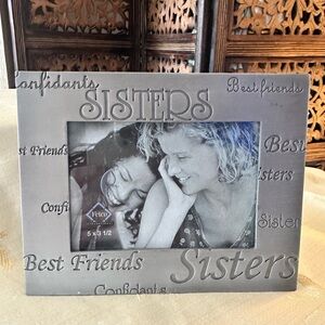 Fetco Silver / Pewter Tone Metal 5” X 3 1:3” Sisters Photo / Picture Frame.